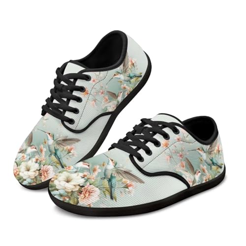 Pointodoor Women's Hummingbird Wide Barefoot Shoes Low Top Minimalist Sneakers Flower Business Slip On Work Flats with Zero Drop Sole Breathable Mesh Sport Shoe Women Daily Shoe
