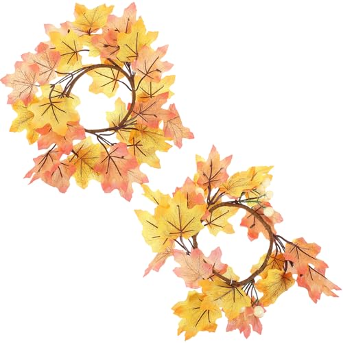 LUOZZY 2Pcs Fall Candle Rings Artificial Maple Leaves Candle Ring Autumn Candle Wreaths Pillars Candle Holder Garlandfor Thanksgiving Halloween Party Favors Supplies
