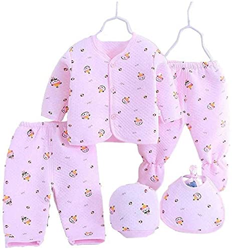 MOMS PRIDE New Born Baby Boys & Girls Casual Dress?| 5Pcs Sets Cotton Baby Boys Girls Unisex Fleece/Flannel Suit Infant Clothes First Gift?(Pink)
