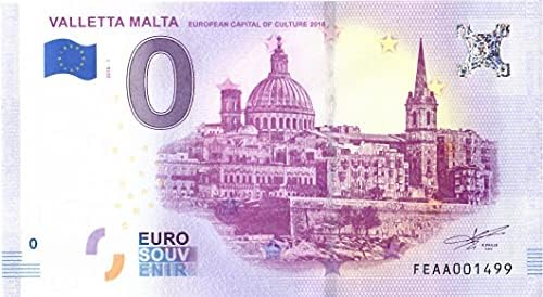 Billet Souvenir 0 Euro – Malte La Valette – Papier Sécurité, Numéro Unique – Collection