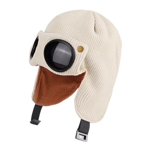 TAGVO Winter Warme Strickmütze Kinder, Thermo Mütze mit Windschutzscheibenbrille und Ohrenklappen, Multifunktional Winddicht Einstellbar Beanie Mütze mit Weichem Fleece für Jungen und Mädchen