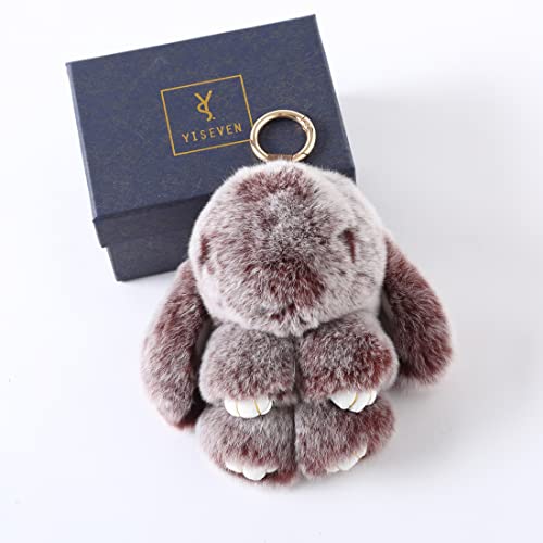 Yiseven Bunny Stuffed Animal Plush Toy Rabbit Fur Keychain Fluffy Soft Cute Fuzzy Accessories Furry Ball Key Chain Gift For Women Teens Girls Kids Backpack Purse - Snowy Brown #TOP6