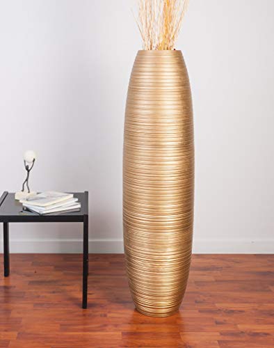 Image of LEEWADEE Large Floor Vase - Handmade Flower Holder Made of Wood, Sophisticated Vessel for Decorative Branches and Dried Flowers, 43 inches, Golden