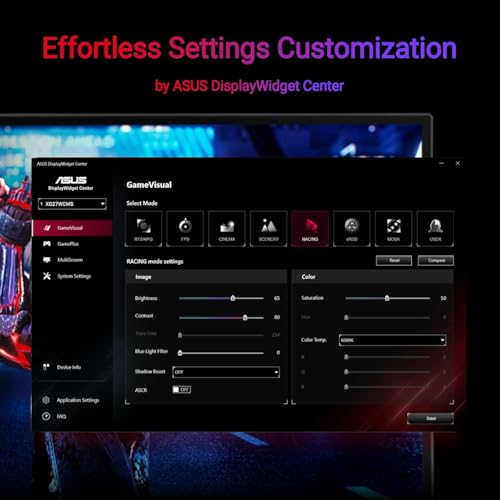 Image of ASUS ROG Strix 27 inch Curved 280Hz 1ms USB-C Gaming Monitor | 2560x1440 QHD Fast VA Panel, FreeSync Premium, AI Gaming, Tripod Socket, HDR 400, ELMB Sync, DisplayWidget Center