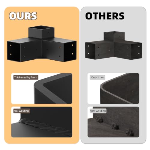 Image of Pergola Brackets, 3-Way Pergola Kit for 4 inchx 4 inch (Actual 3.5 inch X 3.5 inch) | Heavy Duty, Durable & Weather-Resistant Construction, Right Angle Corner Bracket with Black Powder Coated (4Pcs 3-Way)