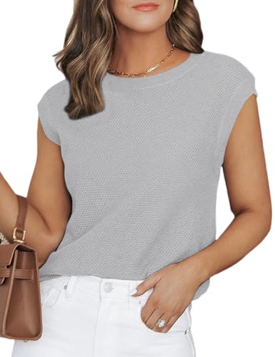 Image of CiCiBird Women Summer Cap Sleeve Sweaters Knit Crew Neck Pullover Tank Tops 2025 Casual Trendy Shirt