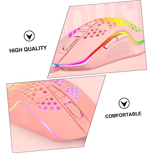 Souris de jeu creuse USB 6 boutons : souris lumineuse rose pour ordinateur - 4
