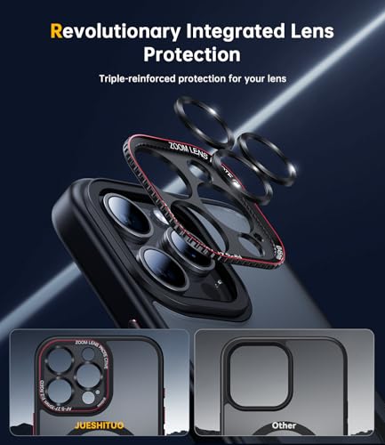 JUESHITUO per iPhone 16 Pro Max Cover per Magsafe [Protezione Militare] [Con Protezione Fotocamera Integrata] Mate Cover Resistente Agli Urti e Alle Impronte Digitali per iPhone 16 Pro Max Cover Nero