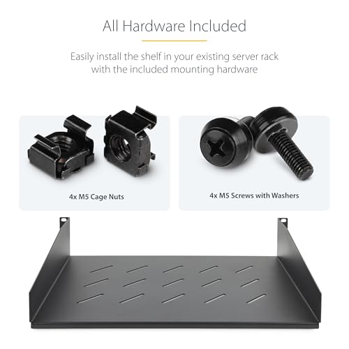 Image of StarTech.com 2U Rack Shelf, 12 inch Mounting Depth, Vented Cantilever Tray for 19 inch AV /Network Equipment, 25lb Capacity, for Small Office /Home Office