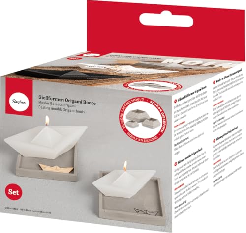 Rayher Assortiment de moules «Bateau origami» en silicone, 3 pces., 3 tailles, 8-16x4-8x2,9-5,6cm, béton créatif, Raysin, résine époxy, décoration,...