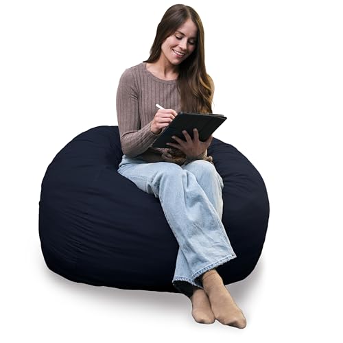 Image of Big Joe Fuf Medium Foam Filled Bean Bag Chair with Removable Cover, Cobalt Lenox, Durable Woven Polyester, 3 feet Big
