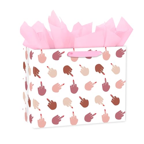 Loveinside 13 Large Funny Middle Finger Gift Bag Bold Hand Gestures Pattern Gift Bag with Tissue Paper for Friends Women Adult Humor Birthday Bachelorette Prank Gifts 13 x 5 x 10 1 Pcs
