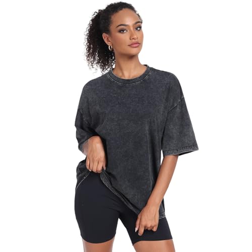 Womens Washed Vintage Oversized T-Shirt Baggy Workout Tops Short Sleeve Cotton Tshirts Streetwear Boyfriend Tee - Image 5