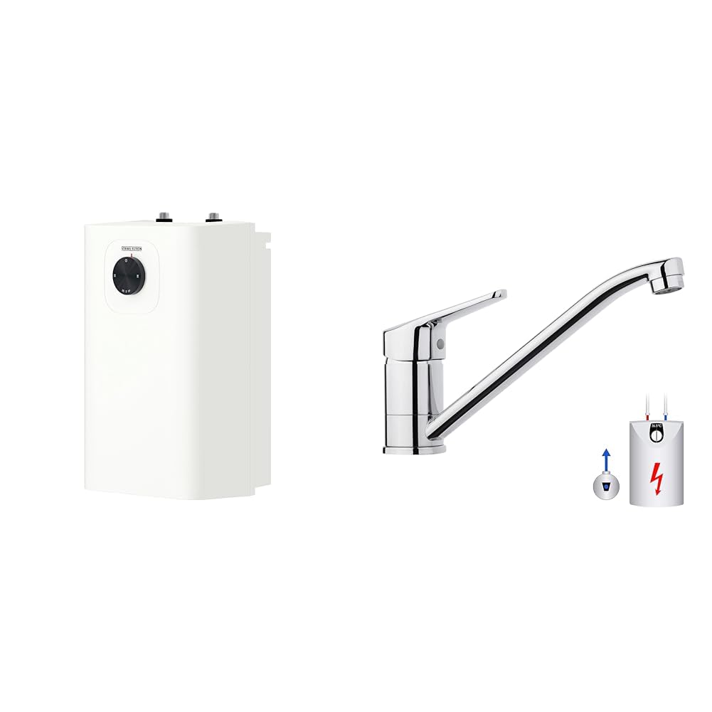 STIEBEL ELTRON Neueste Generation druckloser Kleinspeicher UFP 5 Trend mit Stecker & Ibergrif Niederdruck Armatur Küche aus Messing
