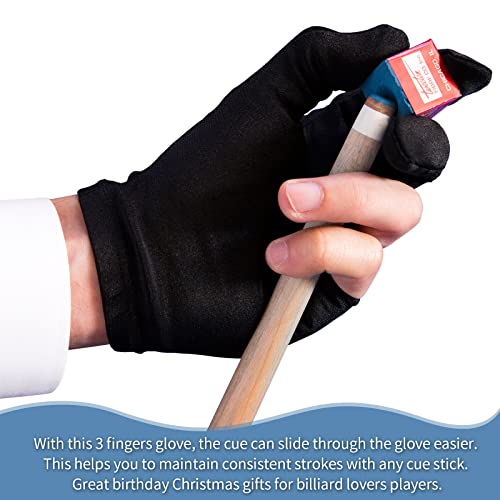 Breathable Pool Gloves Nylon Billiards Gloves Pool Left Right Hand Gloves Universal 3 Fingers Cue Gloves Shooter Cue Sports Gloves For Women Men Indoor Game Kit Billiard Accessories, Black (15) #TOP2