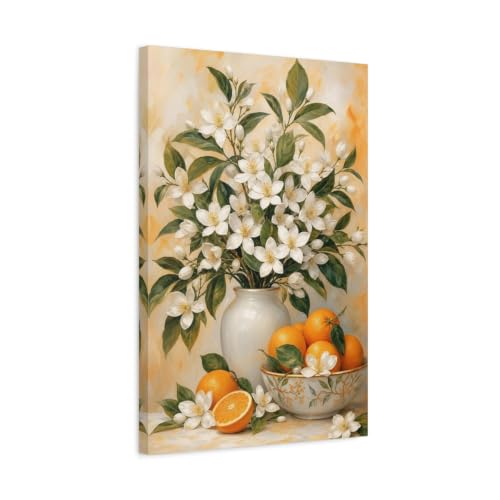 Fleurs d'oranger sur toile blanche tableau mural cuisine moderne vertical 40x60