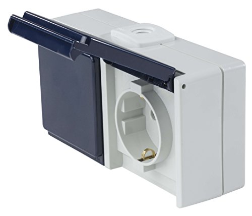 as - Schwabe 2-Fach Steckdose waagerecht - Aufputzsteckdose -Klappdeckel - Feuchtraumsteckdose - UV-beständig - Anschluss Leitungen bis max. 2,5mm² - 230V/10A - IP54 - grau - Made in Germany, 62463