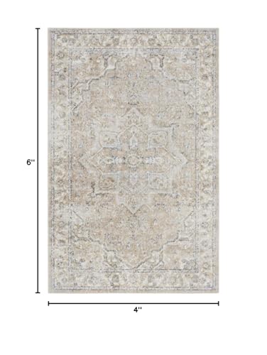 Tapete decorativo rectangular beige 4x6 ft miniatura 2
