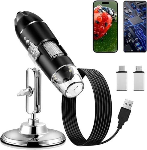 Image of USB Digital Microscope, 50X-1600X Magnification Handheld Digital Microscope with Adjustable Stand, Compatible with Android Phone, Mac, Windows PC
