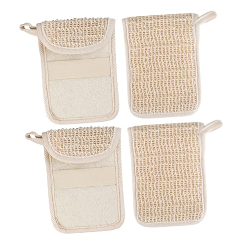 SHOWERORO 2個 石鹸袋 手作り石鹸 石鹸ポーチ お風呂用の石鹸ポケット 泡立て用セーバーパウチ サイザル麻布 乾燥ソープホルダー 角質除去ソープネット 石鹸バッグ コットンリネン Beige