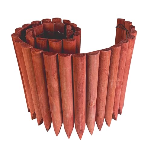 Worth Garden 3.5 Ft Wooden Short Fence Outdoor Landscape Edging Flexible Decorative Border - Tree Fence - Spring Garden & Yard Maintenance - 11.8'' H x 42'' L - (11.8'', Red) - K624A04