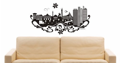 INDIGOS UG Wandtattoo – Skyline Von Priština, Schwarz, 60x17 Cm, Selbstklebend Für Wohnzimmer & Kinderzimmer