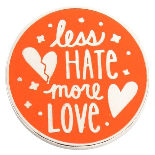 Image of Less Hate More Love Enamel Lapel Pin Orang Circular Brooch Badge Accessories