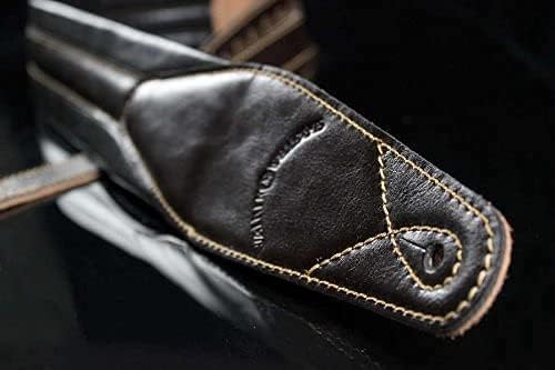 Walker & Williams C-21-BRN Brown And Black Handmade Premium Soft Signature Grain Leather Guitar Strap 2.75" Wide For Acoustic, Electric, And Bass Guitars