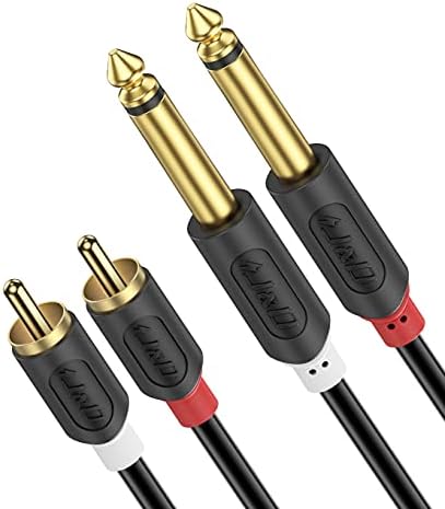 J&D Dual 1/4 inch TS to Dual RCA Stereo Audio Interconnect Cable, Gold Plated Audiowave Series 2 x 6.35 mm Male TS to 2 RCA Male PVC Shelled Adapter Cable, 3 Feet