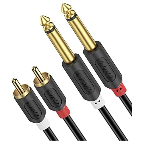 J&D Dual 1/4 inch TS to Dual RCA Stereo Audio Interconnect Cable, Gold Plated Audiowave Series 2 x 6.35 mm Male TS to 2 RCA Male PVC Shelled Adapter Cable, 9 Feet Cover