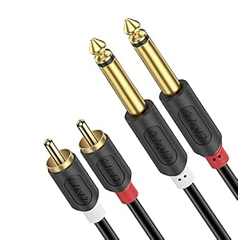 J&D Cinch to 6.3 mm jack cable 0.9 m, gold-plated 2 x male cinch to 2 x large mono jack audio cable for AV receiver, amplifier, HiFi audio system, home cinema system, speakers