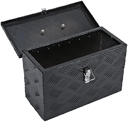 bchsadvb Black Heavy Duty Aluminum Pickup Truck Bed 5 Bar Tread Pattern Truck Tool Box Under Truck Storage Trailer Tongue Box with Lock 16"X7.5"X10"