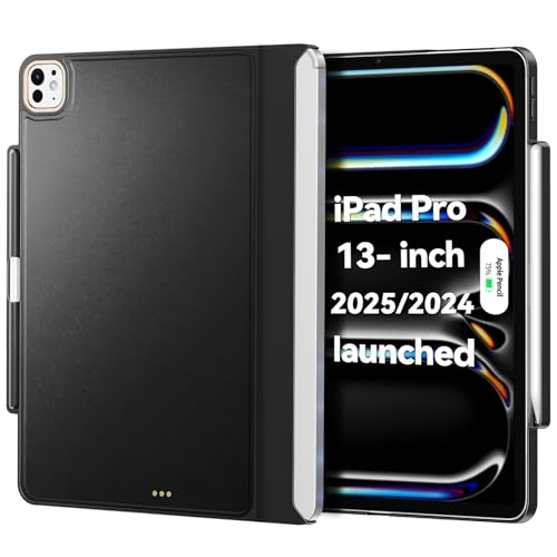 Magic-Keyboard Compatible Case for iPad Pro 13 inch M4/M5 2024/2025, Cover with Apple Pencil Holder for Smart MagicKeyboard Folio Slim Durability, Durable Leather Surface, Keyboard Not Included, Black