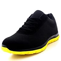 Get Fit Mens Mesh Running Trainers Athletic Walking Gym Shoes Sport Run - Black/Yellow - 7