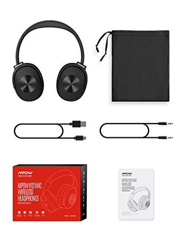 Mpow H12 Noise Cancelling Headphones Bluetooth, Wireless/Wired Headphones Over Ear with Microphone, Hi-Fi Deep Bass, Memory-Protein Earmuffs, 30H Playtime for TV, Travel, Online Class, Home Office