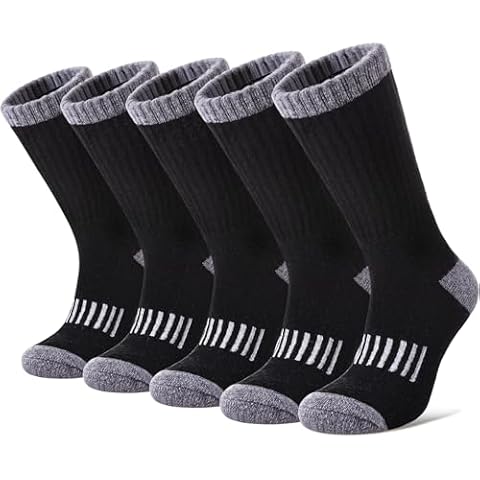 Yebing Merino Wool Hiking Socks for Womens Thermal Warm Winter Boot Crew Cushion Cozy Thick Work Gift Socks 5 Pairs Black B,Medium Cover