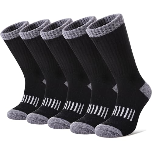 Yebing Merino Wool Hiking Socks for Womens Thermal Warm Winter Boot Crew Cushion Cozy Thick Work Gift Socks 5 Pairs Black B,Medium