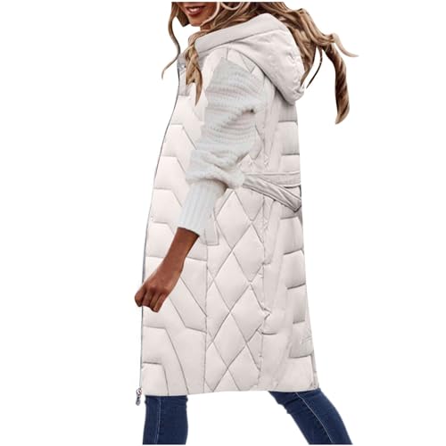 RLEHJN Women's Gilets UK Clearance, Ladies Body Warmer Mid-Length Quilted Down Jackets Winter Wear Sleeveless Padded Coats Outdoor Long Gilet Longline Waistcoat Lightweight Overcoat with Pockets