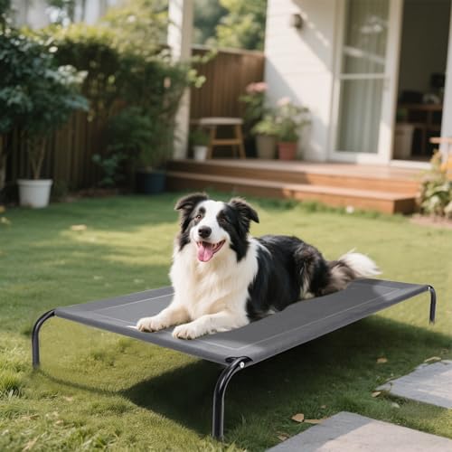 Nobleza Cama Elevada Lavable para Perro, Refrescante y Transpirable para Exterior e Interior, Robusto, Gris, L, 124x90x20CM
