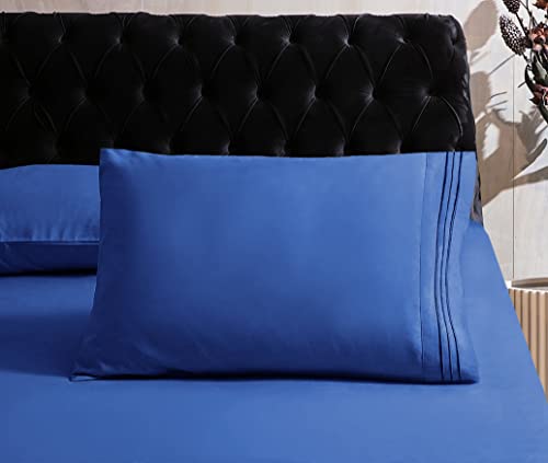 Image of Mocassi Bed Sheet Set - Luxury Hotel 1800 Premier Bedding Sheets & Pillowcases - Ultra Soft Breathable & Cooling Bed Sheets - Deep Pocket - Wrinkle Resistant - 6 Piece - Cali King, Imperial Blue