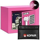 KOFAIR Safe Box for Home Safe (0.23 Cubic Feet) with Fireproof Bag, Personal for Money Safe for Cash Saving, Mini Safety with Key, Digital Safety with Light, Money Lock Box (Pink)