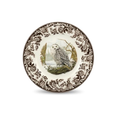 Spode Woodland Salad Plate, Snowy Owl, 8” | Made in England | Ideal Hunting Cabin Décor | Microwave and Dishwasher Safe