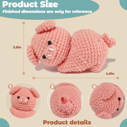 Image of JueRum Pig Crochet Kits for Adult,Amigurumi Advanced Crochet Animals Kit with Step-by-Step Video Tutorials, Learn to Crochet Pig Animals Knitting Kit for Adult Crochet Gifts