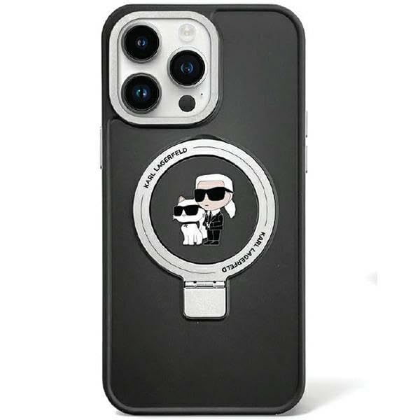 KARL LAGERFELD KLHMP15SHMRSKCK Coque pour iPhone 15 6,1" Noir Rigide Anneau Support Karl&Choupettte