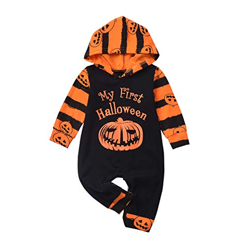 Image of Aalizzwell Baby Halloween Outfit First Halloween Hooded Romper One-Piece Jumpsuit for Toddler Boys Girls