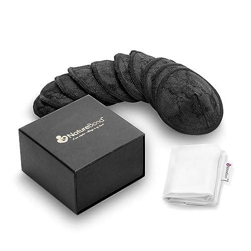 NatureBond Waschbare Bio Bambus Stilleinlagen (10 Stück) | Konturierte Wiederverwendbare Brustpolster/Stilleinlagen aus Spitze | Modisch, Saugfähig, Hypoallergisch (Mystique Black)