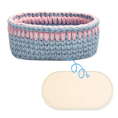 TANEMUDO 4 Pcs Moses Basket Wood Bottom 27.56 x 15.75 inches Natural Oval Wooden Base Shaper for DIY Crochet Crafts Home Decoration with 2 Crochets