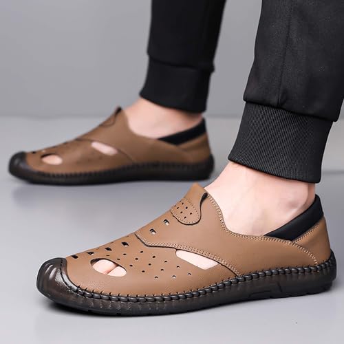 Men's Leather Hollowed Business Sandals Summer Hiking Sports Beach Fisherman Shoes Outdoor Breathable Anti-Slip Loafers Formal Casual Sandals4