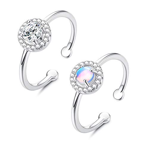CASSIECA 14K Copper Silver Plated Birthstone Opal Ring Halo CZ Rings Simulation Diamond Stackable Ring for Women's Eternity Ring Silver