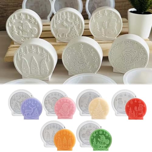 TREABEAR 6PCS Stampo in Silicone per Natale, Stampo in Silicone per Babbo Natale Portacandele, Stampi in Silicone per Albero di Natale Stampo in Silicone per Pupazzo di Neve Stampo in Silicone per